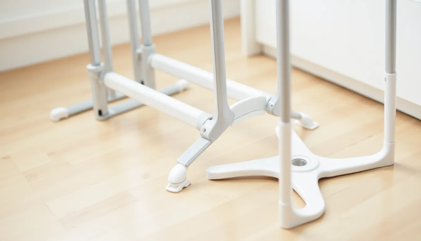 Comparaison côte à côte de deux modèles de tancarville linge, l'un compact en plastique blanc et l'autre extensible en aluminium argenté