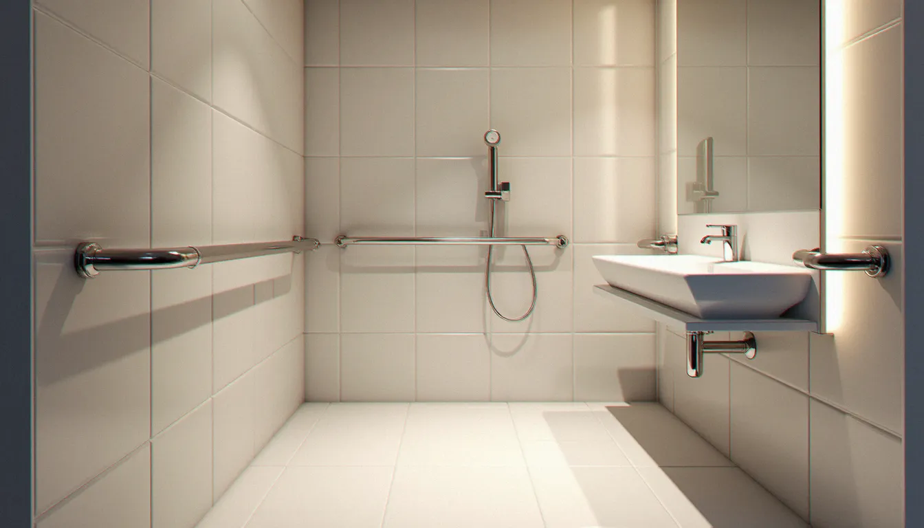 Salle de bain adaptée et sécurisée pour les seniors, illustrant les services de confort à domicile complémentaires aux démarches administratives de France Services