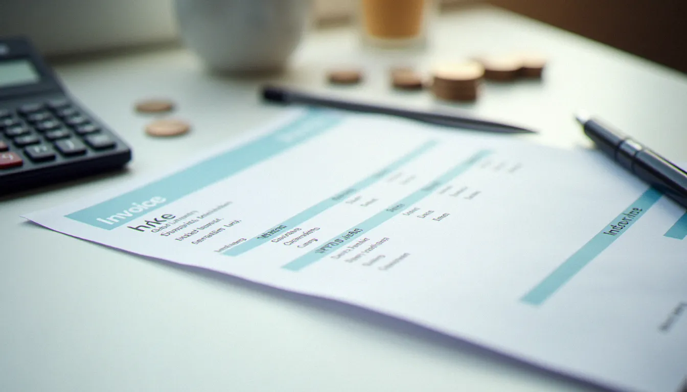 Une facture détaillée de services à domicile posée sur un bureau épuré, illustrant la transparence des titres services et prix affichés par Move Confort Services