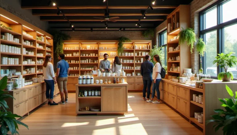Intérieur lumineux d'une boutique Natureland proposant des services de conseil et une sélection de produits naturels et biologiques, illustrant les services offered by natureland liat towers