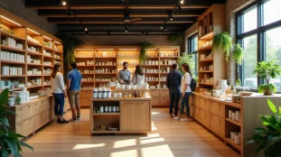 Intérieur lumineux d'une boutique Natureland proposant des services de conseil et une sélection de produits naturels et biologiques, illustrant les services offered by natureland liat towers