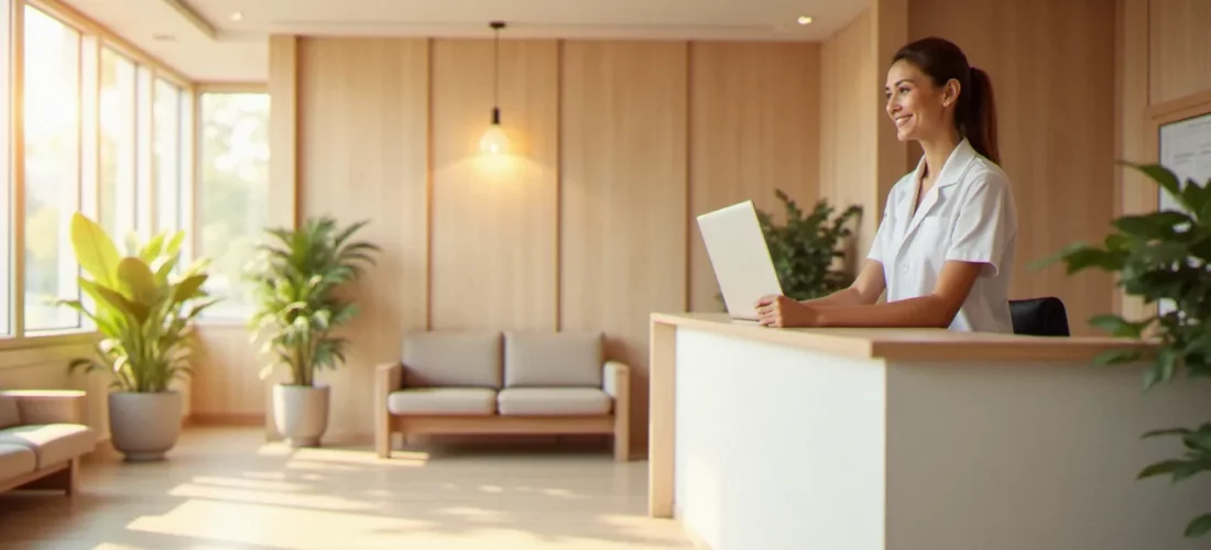 Espace d'accueil lumineux d'une clinique médicale privée moderne illustrant les services proposés par Clinique du Renaison