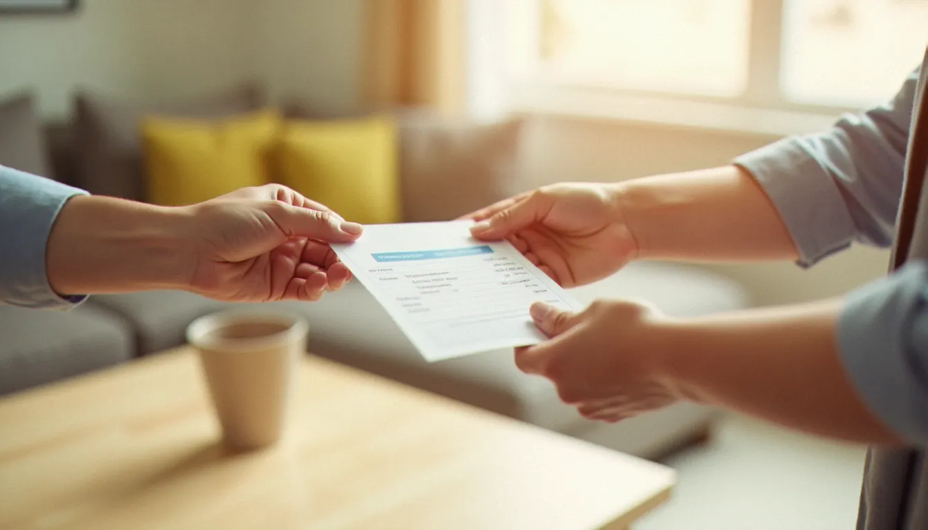 Échange d'un chèque service entre employeur et prestataire à domicile au Luxembourg illustrant le fonctionnement du système de paiement
