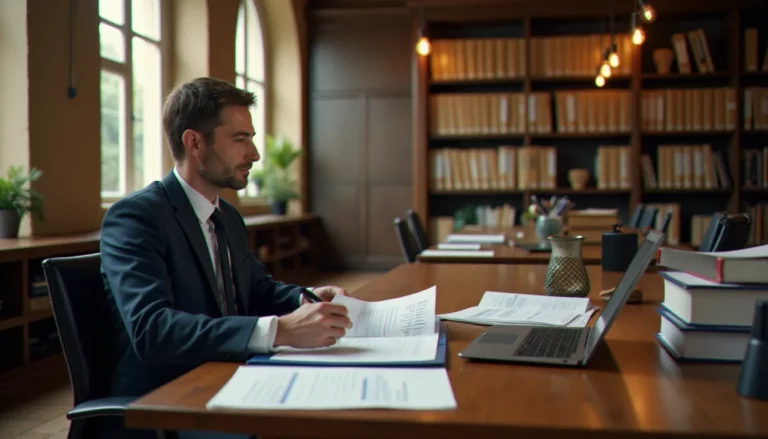 Bureau du service recette de la Ville de Huy avec un agent communal traitant des dossiers fiscaux et des documents de taxation municipale à l'hôtel de ville