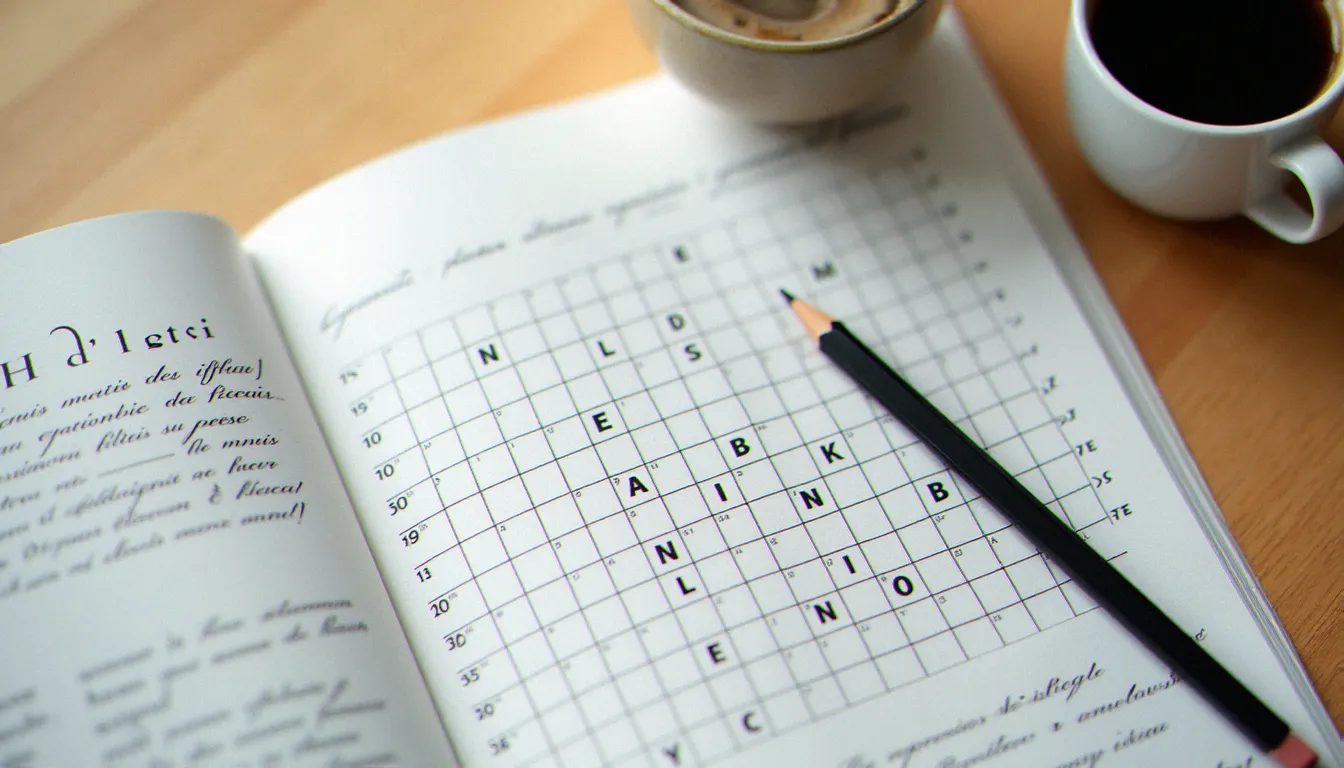 Grille de mots fléchés vue de dessus avec des lettres manuscrites dans les cases, illustrant les termes sportifs récurrents dans les puzzles français