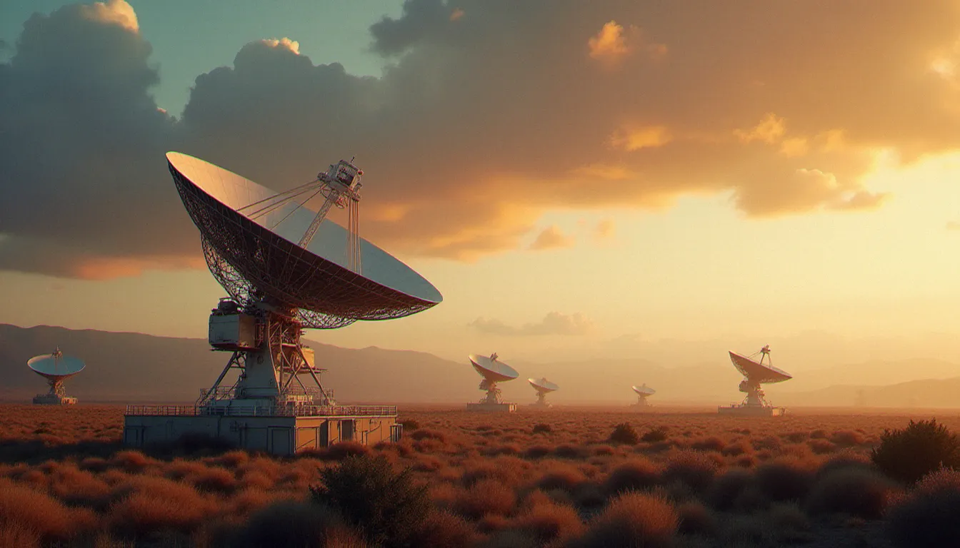 Station terrestre de surveillance par satellites avec grandes antennes paraboliques représentant les capacités technologiques des meilleurs services de renseignement du monde