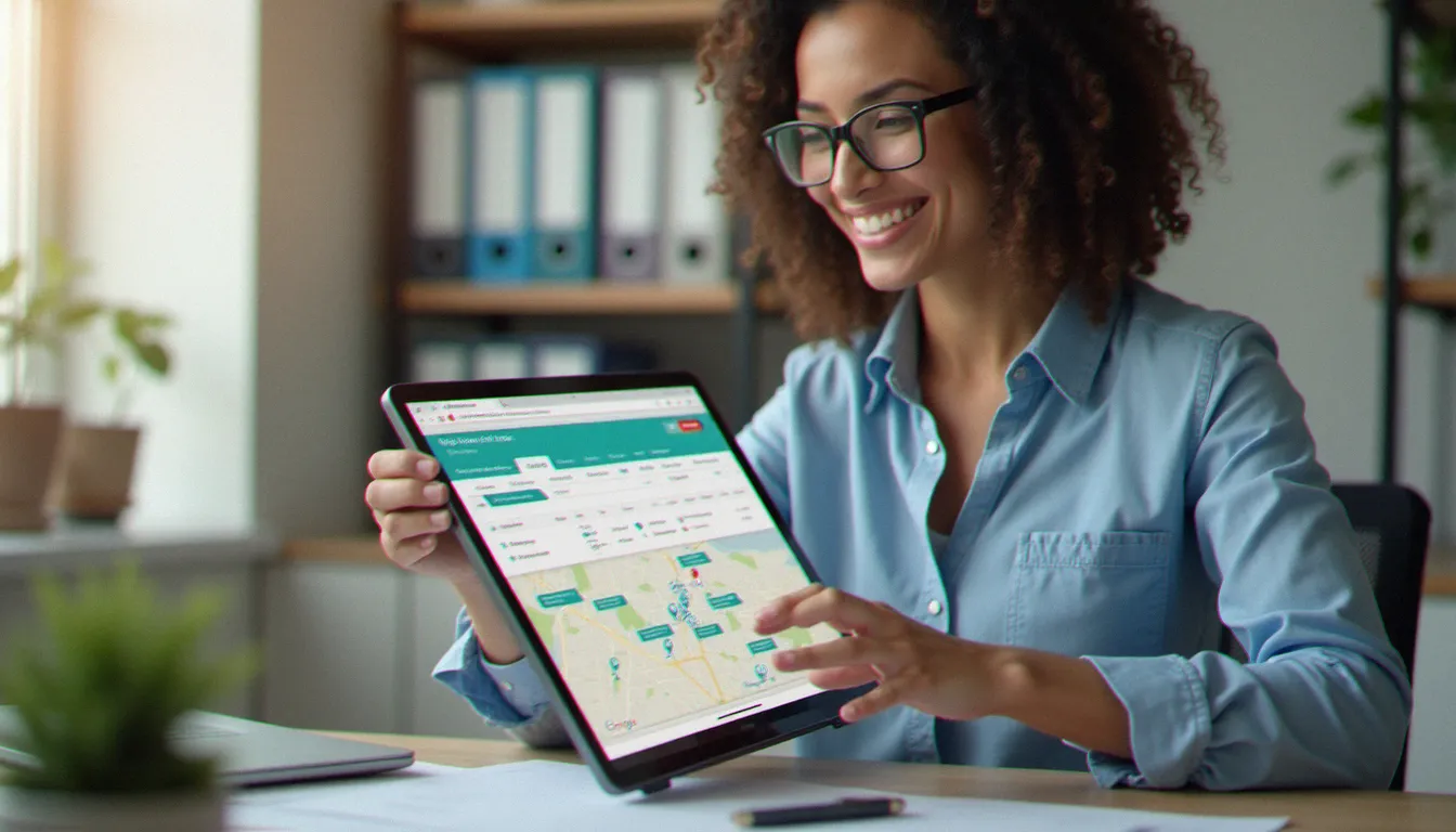 Un coordinateur de services à domicile gérant plusieurs rendez-vous d'artisans sur tablette numérique, symbolisant l'élimination de l'effet ping pong grâce à un pilotage centralisé