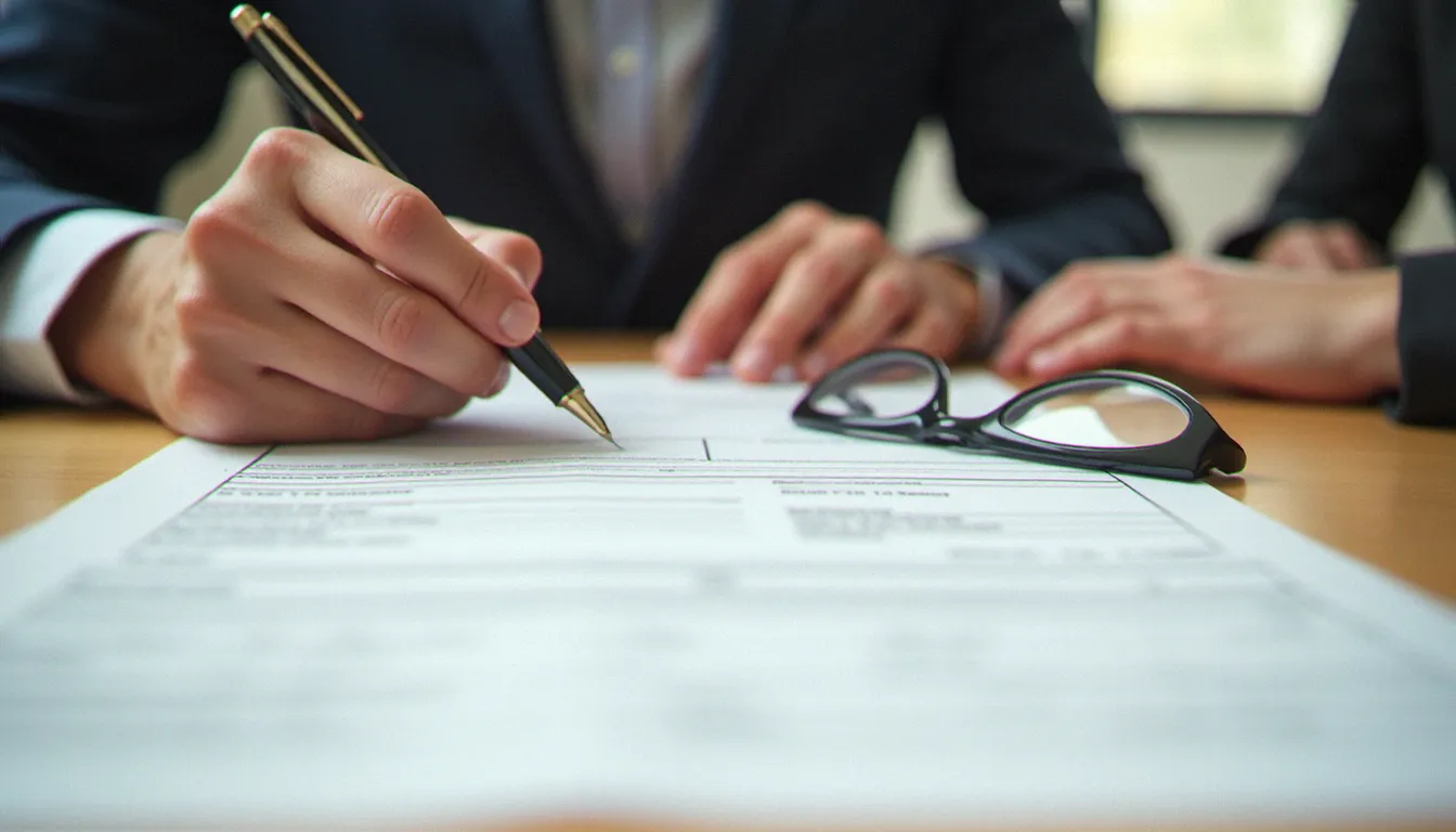 Des mains adultes remplissant avec soin un formulaire de déclaration fiscale officielle pour la recette communale luxembourgeoise, stylo plume posé sur le bureau en bois clair
