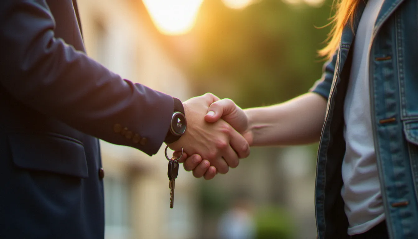 Remise de clés d'appartement lors d'un état des lieux d'entrée supervisé dans le cadre d'un service de gestion pour non-résidents