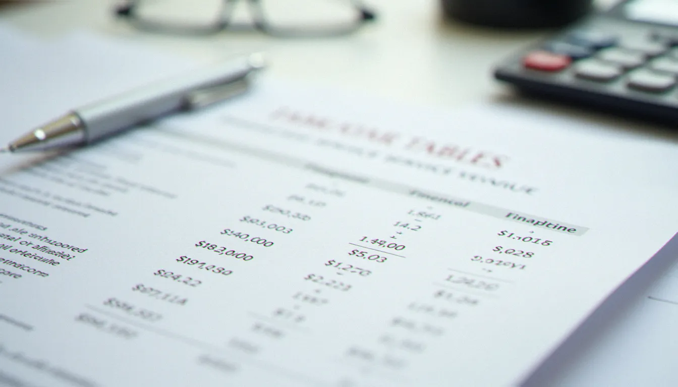 Tableau comparatif imprimé des sources de services recettes non fiscales liées à l'habitat, posé sur un bureau avec stylo et calculatrice