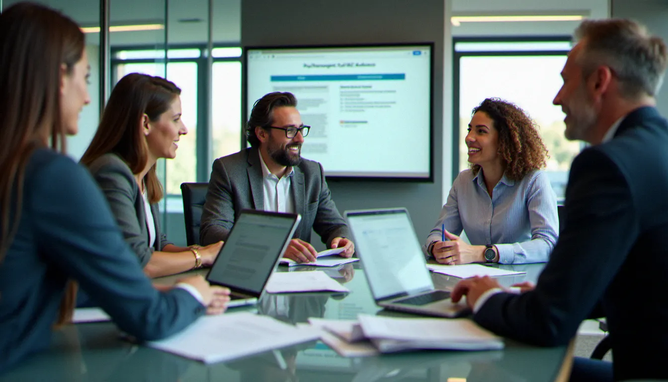Formation de conseillers polyvalents pour un poste dans un espace France Services, autour d'une table avec des documents et ordinateurs