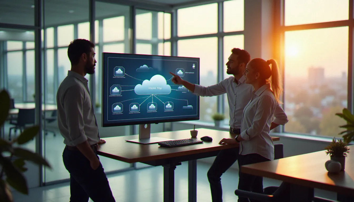 Équipe professionnelle analysant les avantages et inconvénients des services cloud lors d'une réunion de travail