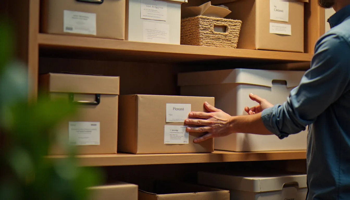 Professionnel organisant un espace de rangement domestique, représentant les services peu connus mais efficaces pour l'organisation du domicile