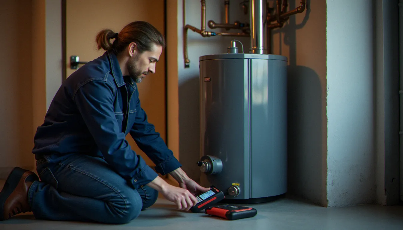 Technicien réalisant un entretien préventif sur une chaudière résidentielle, illustrant les services techniques secrets pour éviter les pannes coûteuses
