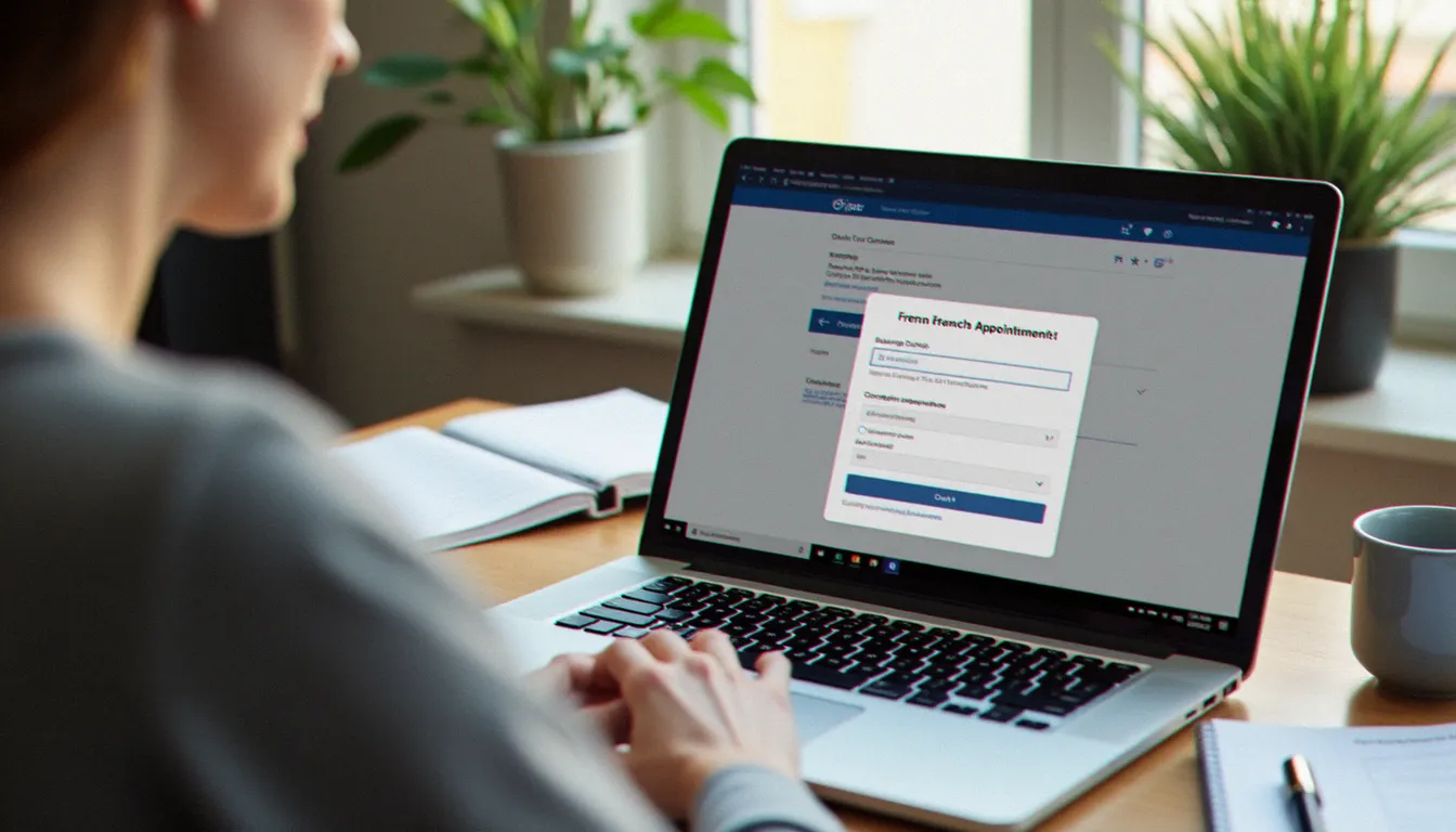 Femme prenant rendez-vous en ligne sur la plateforme consulaire algérienne depuis son domicile pour le service biométrique Algérie