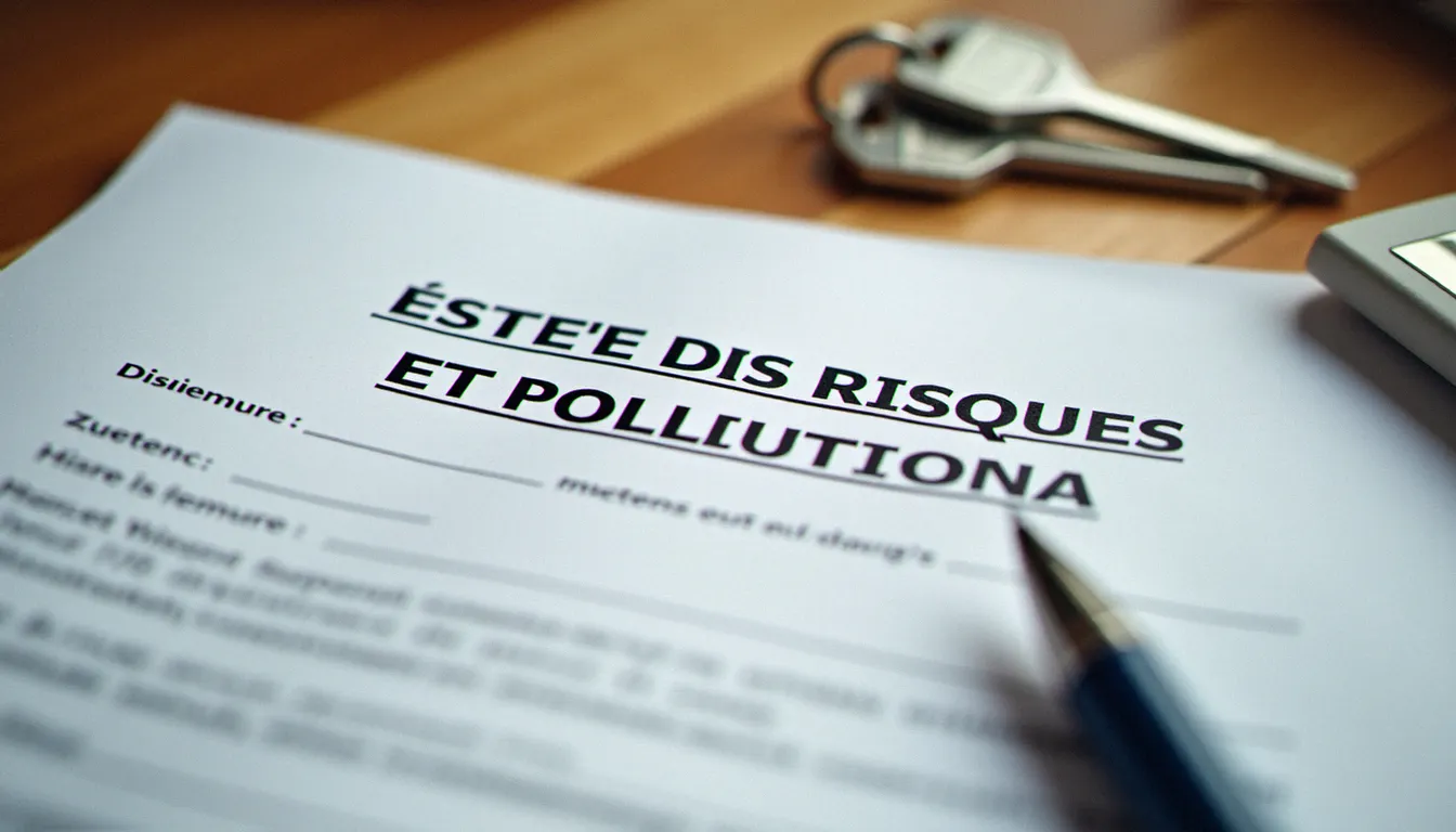 Document officiel d'état des risques et pollutions posé sur un bureau avec des clés de maison, illustrant la lecture d'un service danger naturel lors d'une transaction immobilière