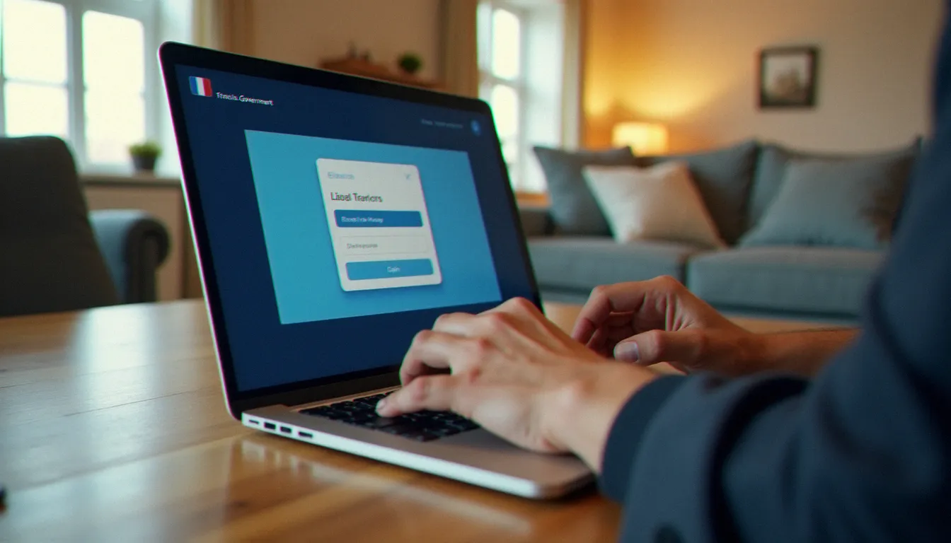 Gros plan sur un écran d'ordinateur affichant une page de connexion à un service administratif français avec le bouton d'authentification numérique