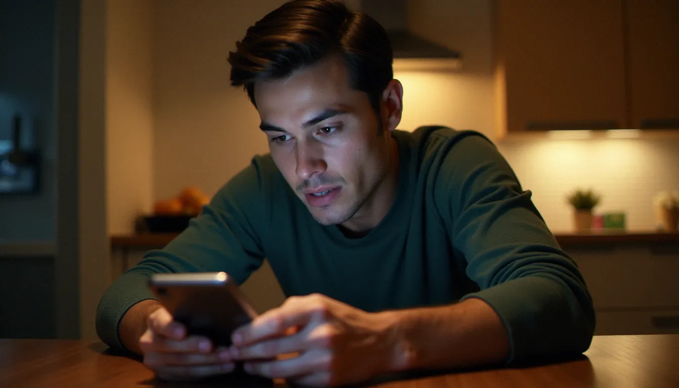 Personne en train de résoudre un problème sur son smartphone à la maison, illustrant les étapes de dépannage des services Google Play