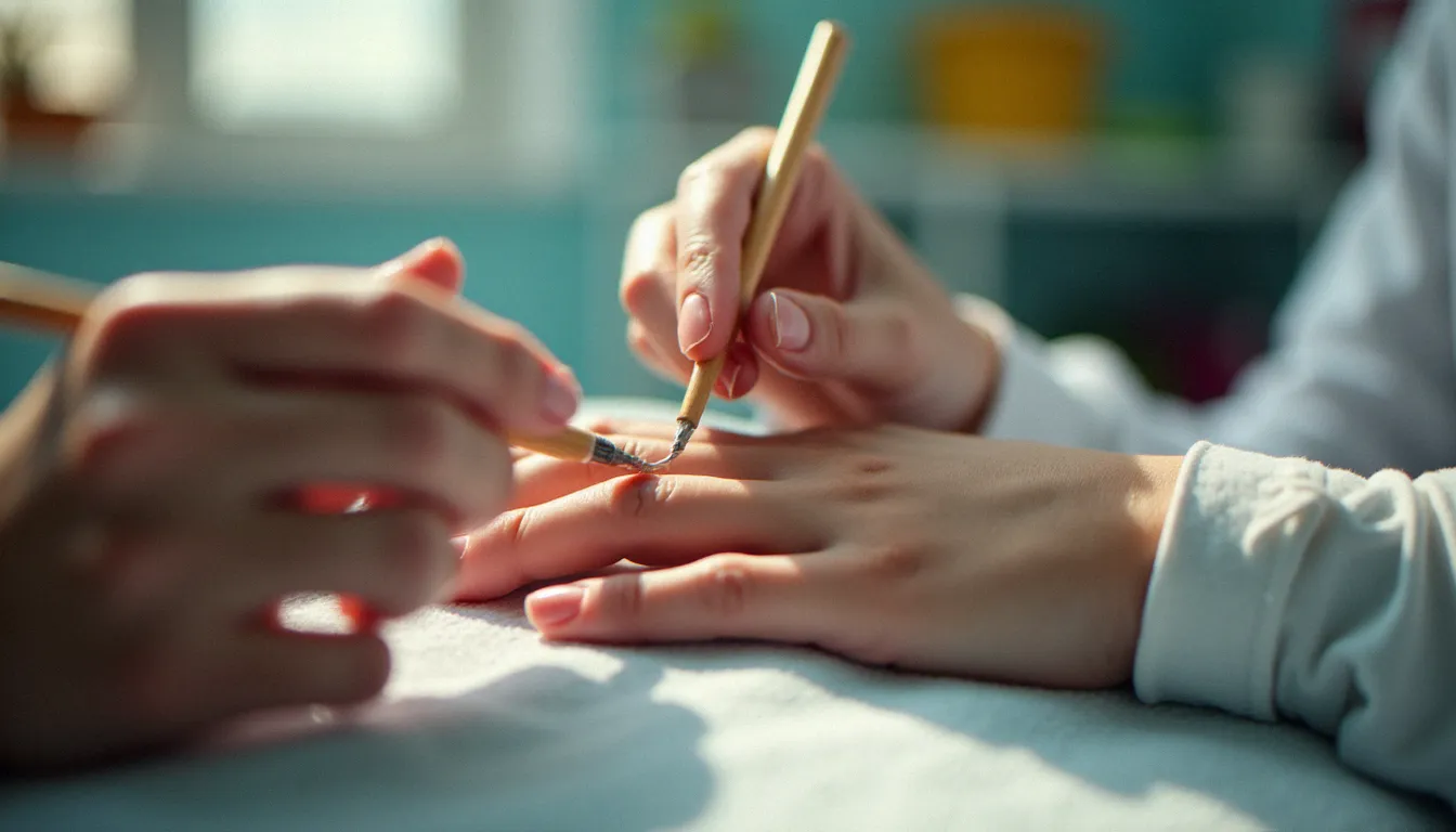Soin des cuticules lors d'une séance de manucure professionnelle en salon, étape de préparation essentielle avant l'application du vernis ou du gel
