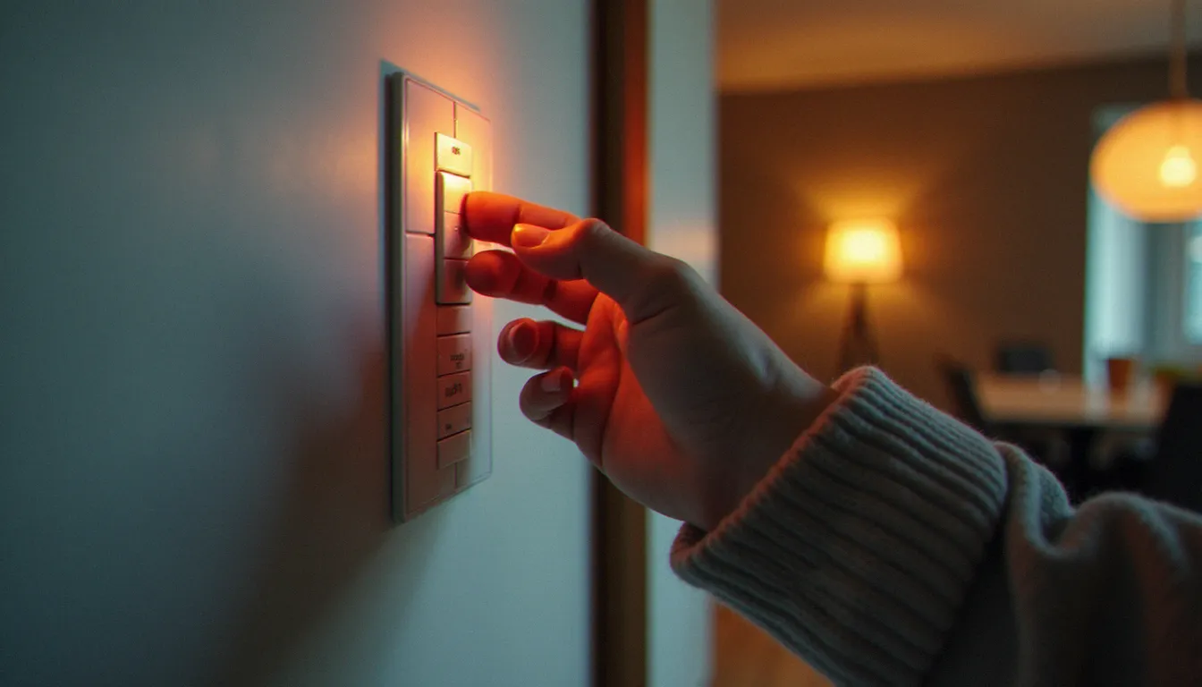 Main actionnant un disjoncteur pour rétablir l'électricité dans un appartement sans services après une coupure