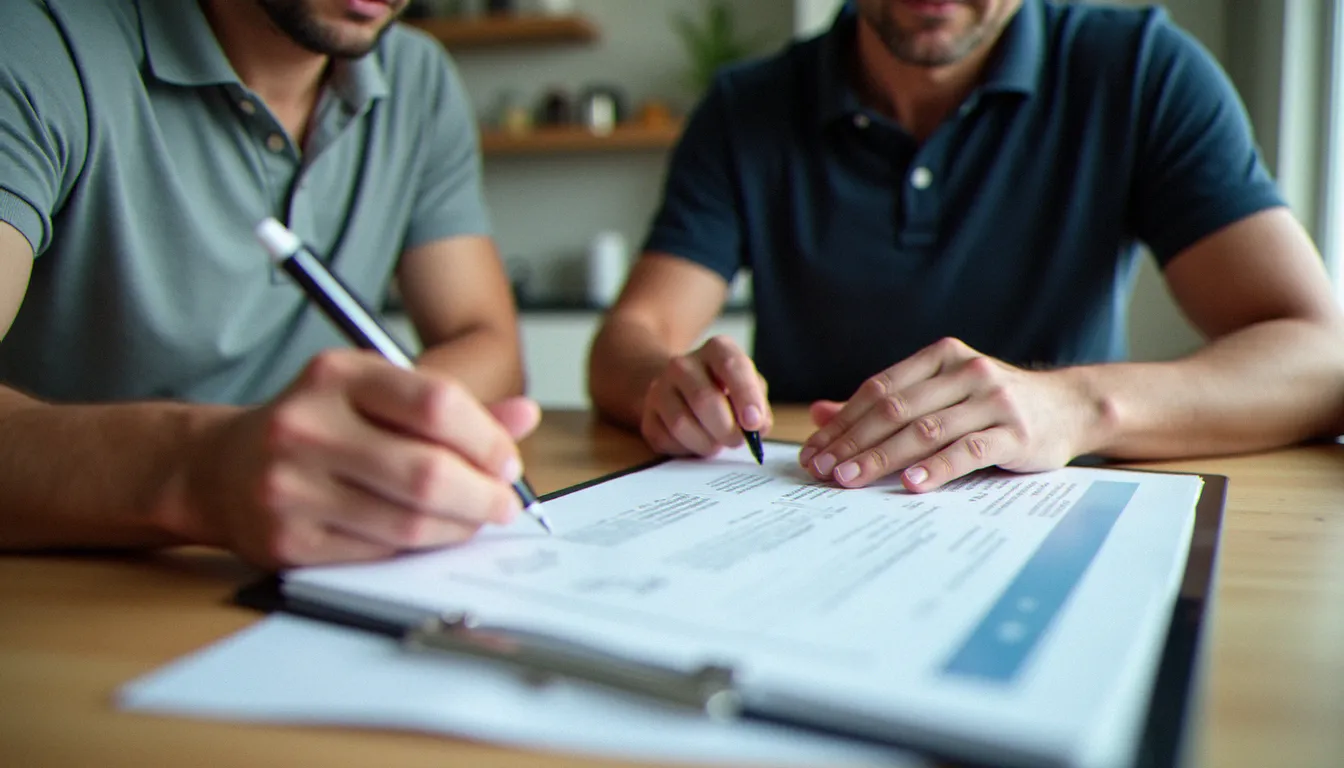 Prestataire et client comparant les caractéristiques d'un service lors d'un entretien à domicile