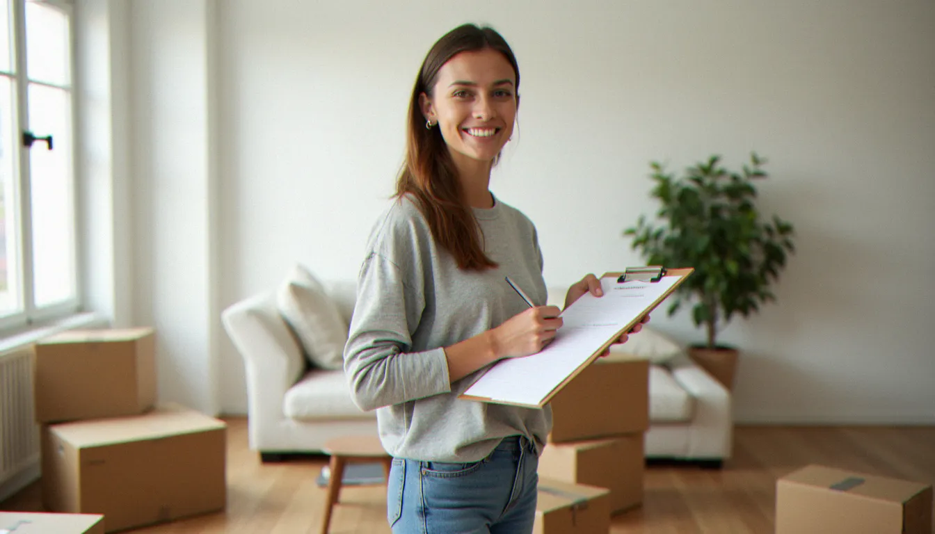 Étudiant organisant son installation dans un studio moderne avec des cartons, illustrant les services étudiants pour bien démarrer