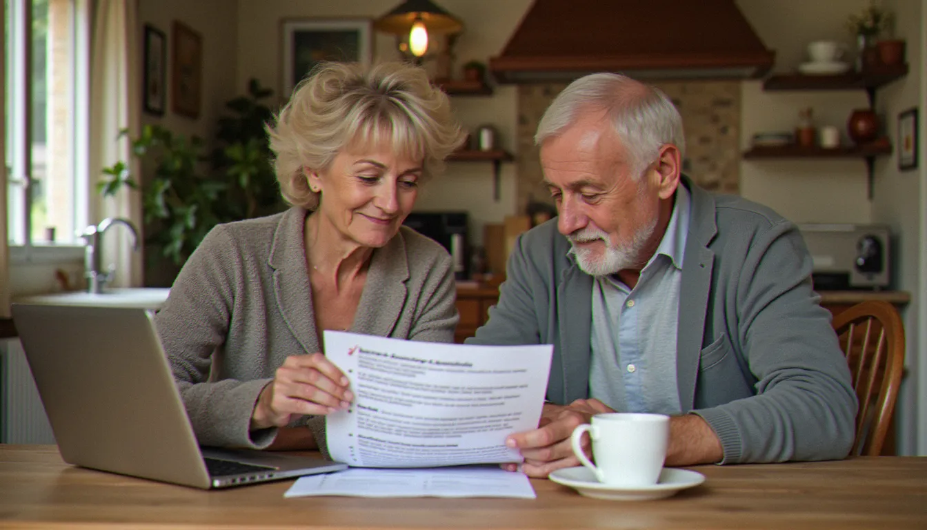Un couple compare un devis de services à domicile à la table de leur cuisine